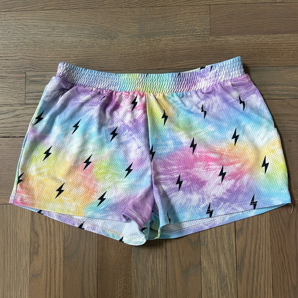 Girls' Multicolor Tie-Dye Lightning Mesh Shorts